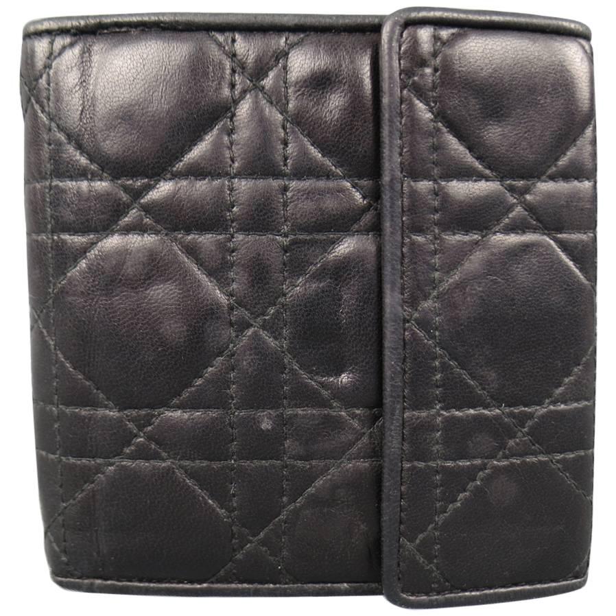 Vintage CHRISTIAN DIOR Black Cannage Quilted Leather Bifild Wallet