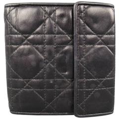 Retro CHRISTIAN DIOR Black Cannage Quilted Leather Bifild Wallet