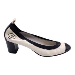 Chanel Black and White Patent Spirit Stretch Cap Toe Heel Pumps 40C