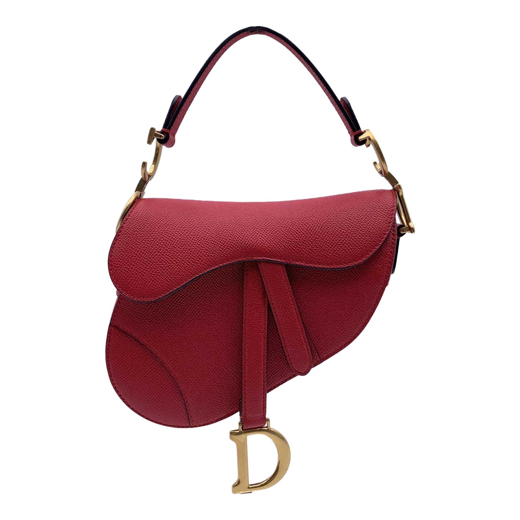 Christian Dior Red Leather Mini Saddle Bag with Shoulder Strap For Sale