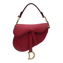 Christian Dior Red Leather Mini Saddle Bag with Shoulder Strap