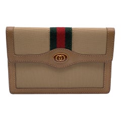 Gucci Portafoglio a patta piccolo in tela beige vintage con strisce e portamonete