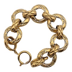 Bracciale Chanel Vintage in metallo dorato con cristalli a catena A Link
