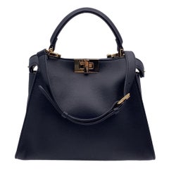 Fendi Black Leather Peekaboo Essentially Mini Top Handle Satchel Bag