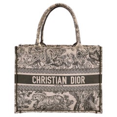 Christian Dior Military Green Toile De Jouy Medium Book Tote Bag