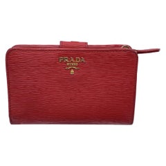 Prada Red Leather French Wallet Coin Purse 1ML225