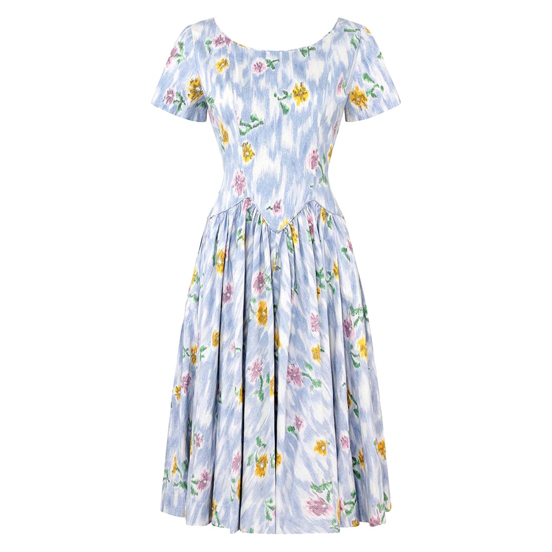 1950s Sambo Fashions Cotton Floral Print Dress With Full Skirt For Sale