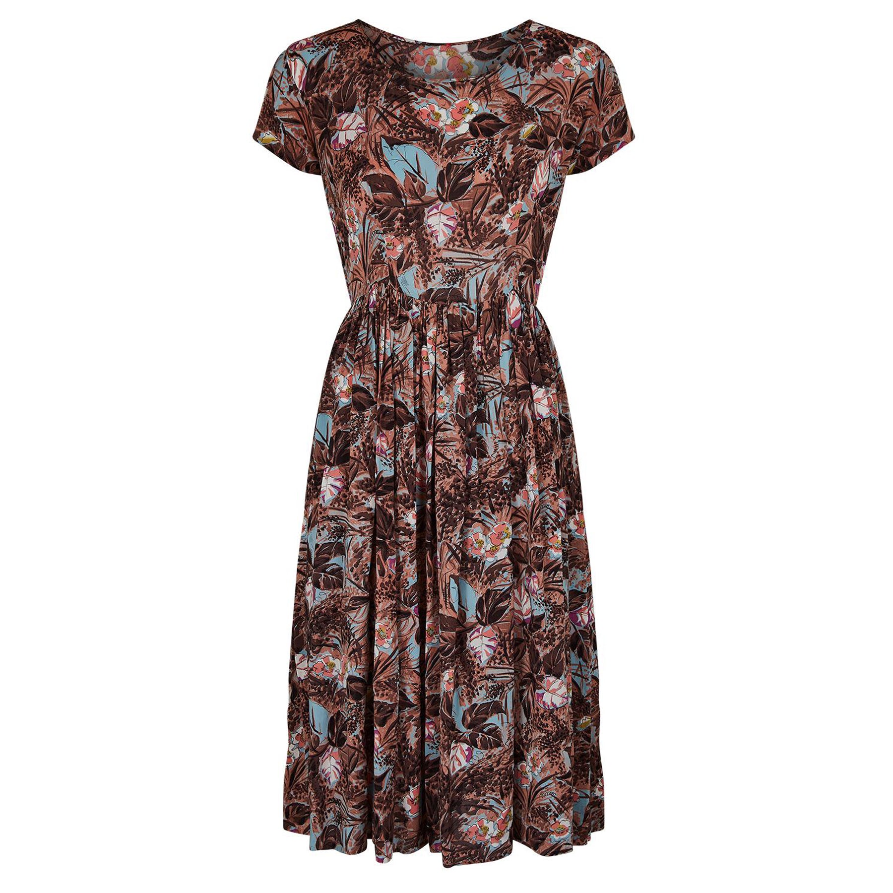 1940s Cold Rayon Floral Print Dress For Sale