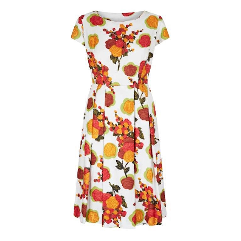 Robe en coton à imprimé floral abstrait des années 1950