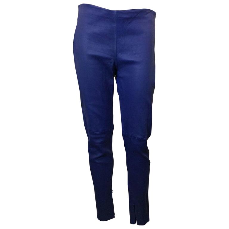 Victoria Beckham Purple Leather Skinny Pants For Sale at 1stDibs