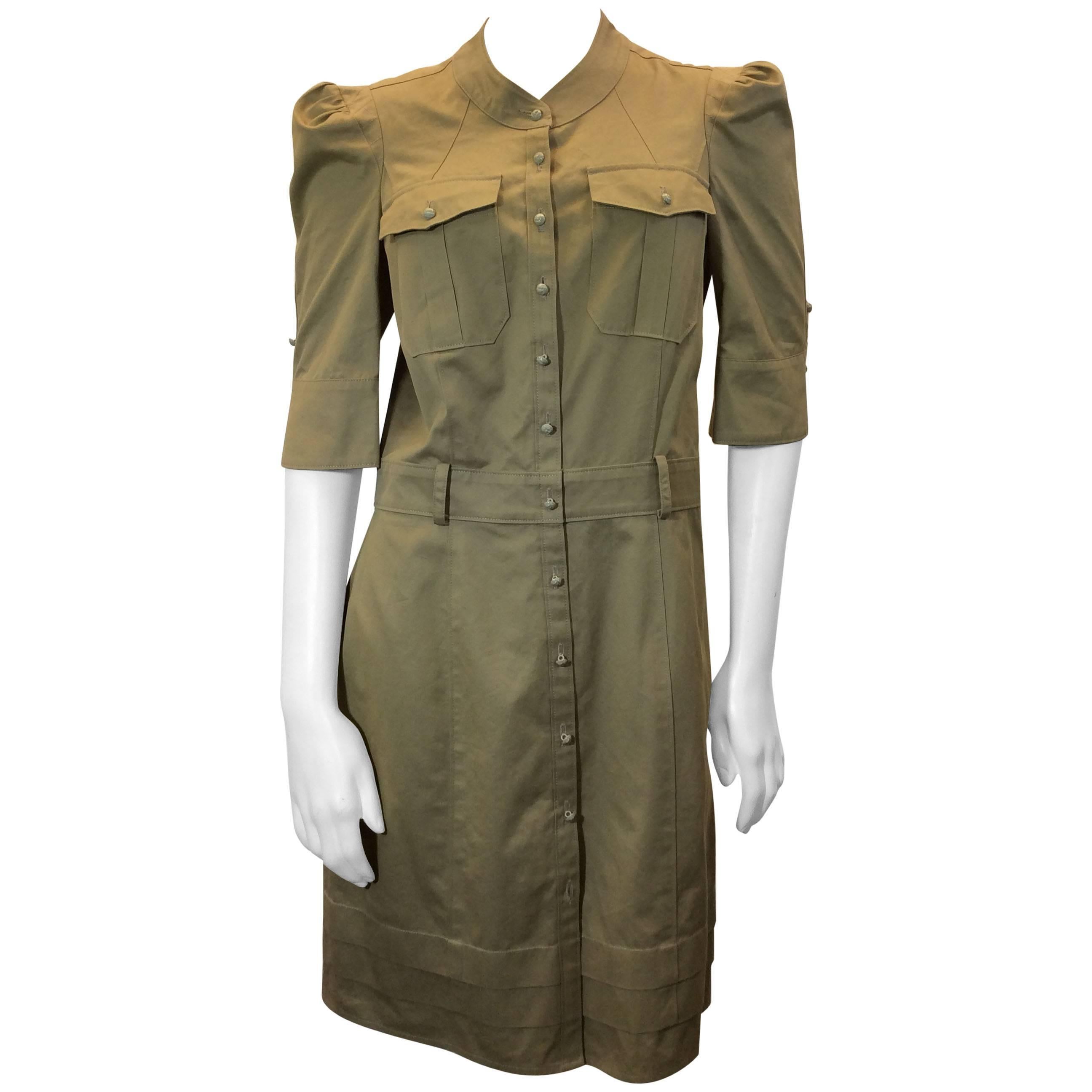 Balenciaga Tan Cotton Buttondown Dress with Pockets For Sale