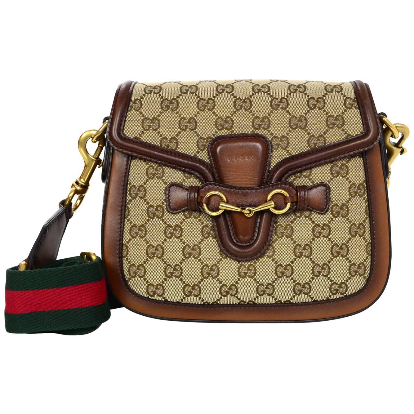 Gucci Brown Classic GG Monogram Canvas Medium Lady Web Crossbody Bag