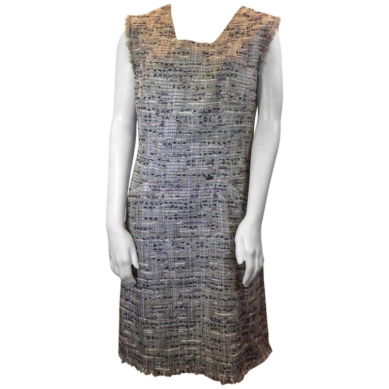 Chanel Grey Tweed Dress with Pockets For Sale at 1stDibs