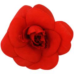 1980s Camellia Chanel Satin Lipstick Red Brooch 