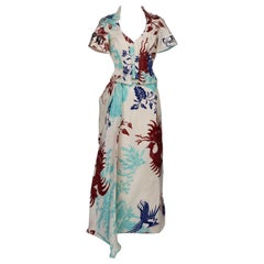 Vintage Christian Lacroix Silk Corset Top & Maxi Skirt Set Mythological Print