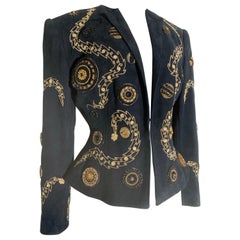 1980s Jean-Claude Jitrois Black Suede Wasp-Waist Jacket w Gold Bead Work