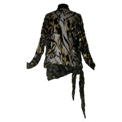 1980s Black & Gold Lurex Devore Velvet Top w Long Sleeves & Tied Hip Sash