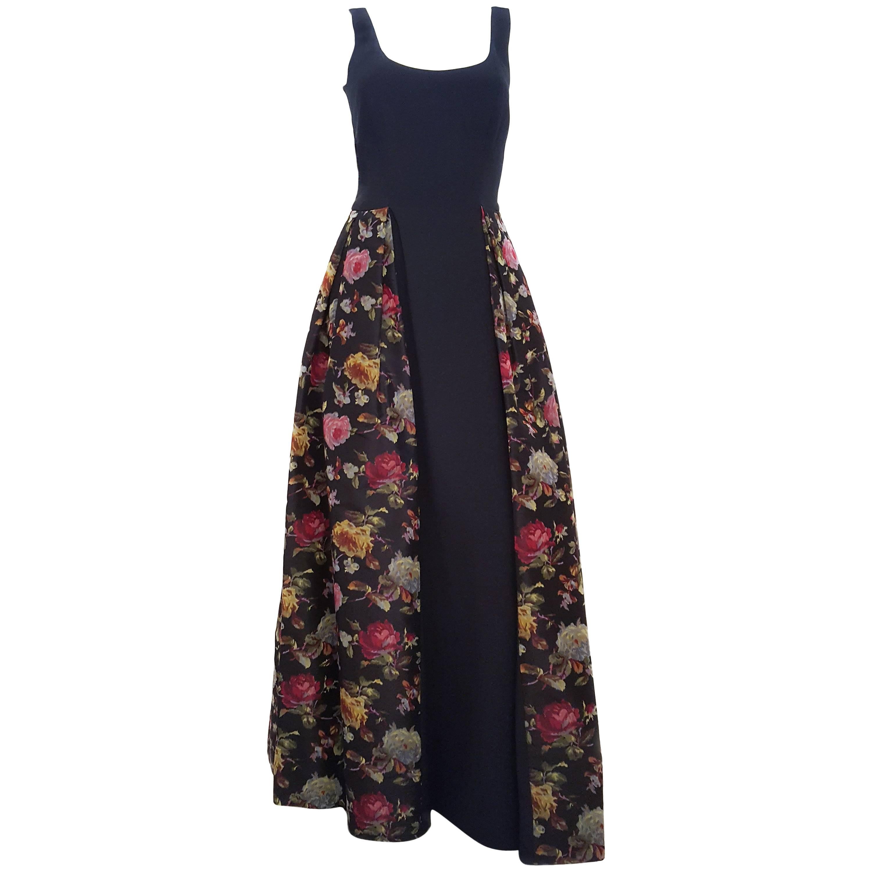 80s Black Abstract Floral Dress