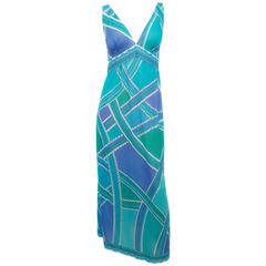 70s Emilio Pucci for Formfit Rodgers Blue/Green Printed Slip/Dress 11
