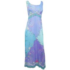 70s Emilio Pucci for Formfit Rogers Printed Blue Dress/Slip