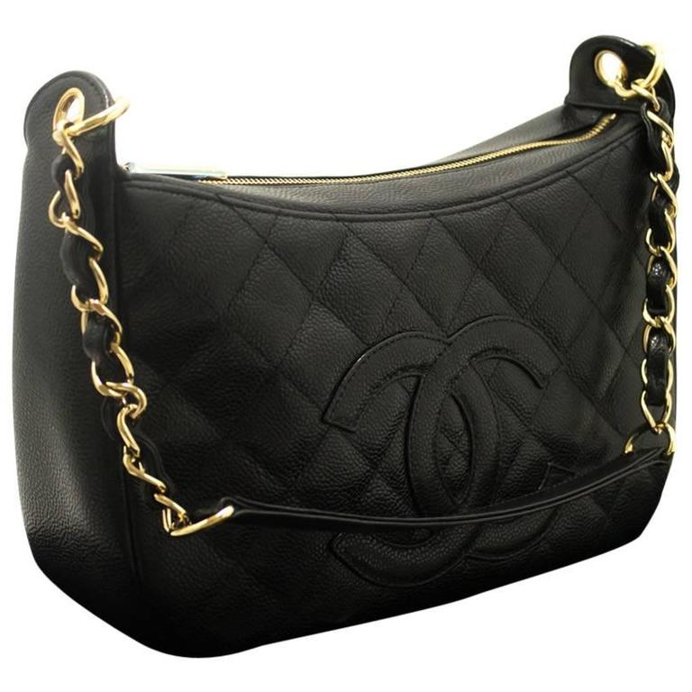 CHANEL Caviar Chain One Shoulder Bag Black Quilted Leather ...
