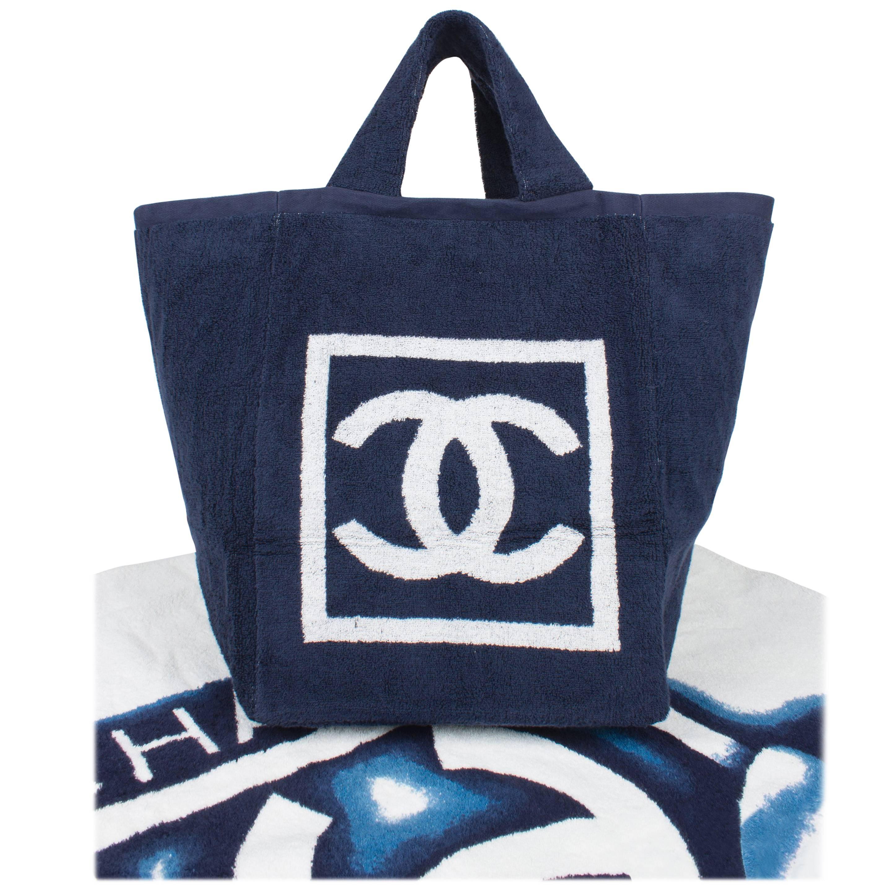Chanel Beach Bag and Towel - navy blue/white terry cloth