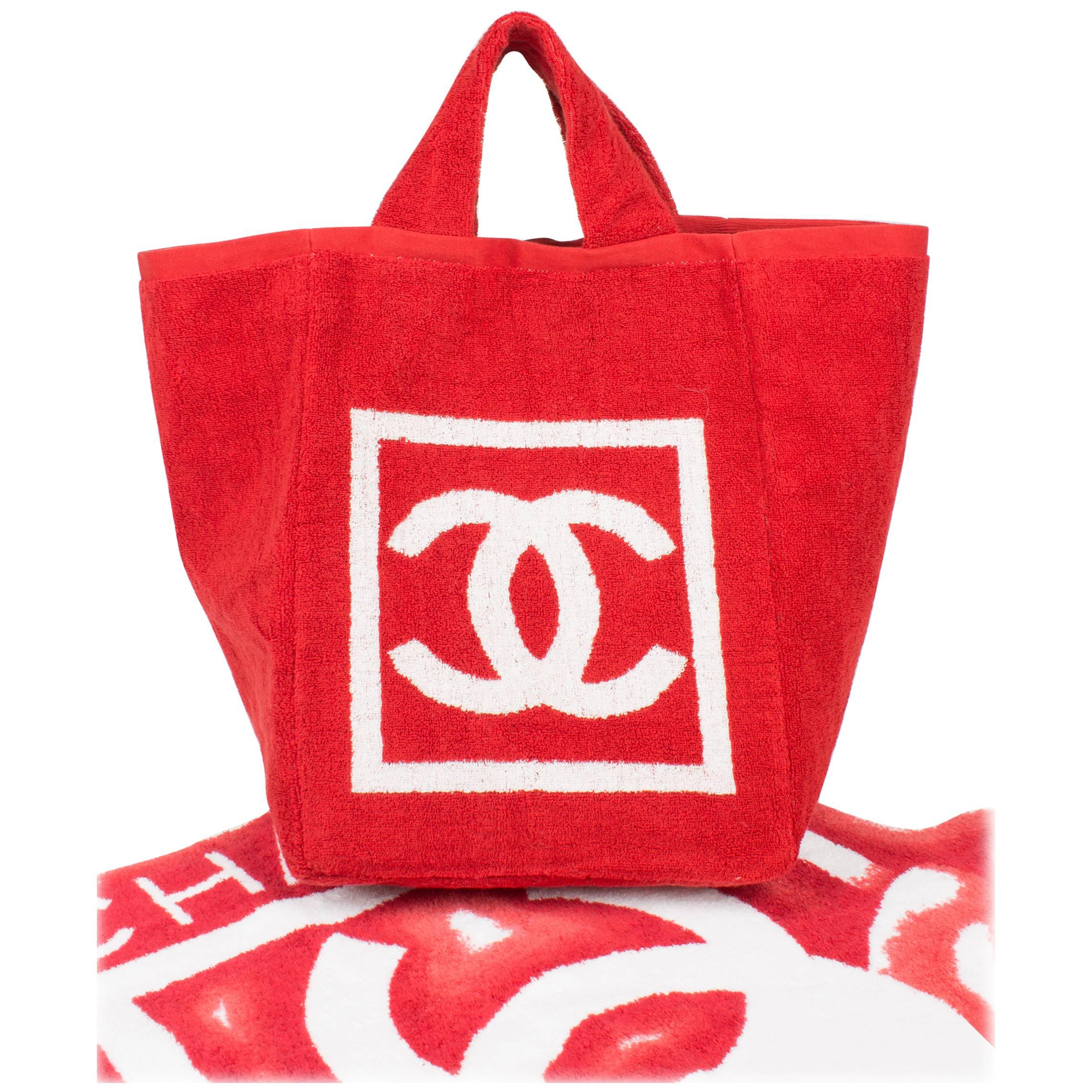 Chanel Beach Bag and Towel - red/white terry cloth