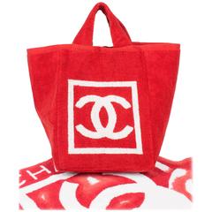 Chanel Beach Bag and Towel - red/white terry cloth 