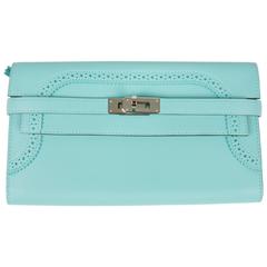 Hermes Kelly Wallet Classic Ghillies Veau Swift Blue Atoll Clutch - limited edit