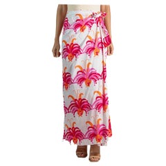 1960S Red & Pink  Cotton Tropical Peacock Print Wrap Skirt