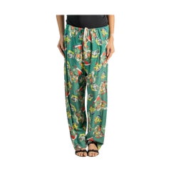 1940S Green Cold Rayon Rare Pirate Treasure Map Print Pajamas Pants