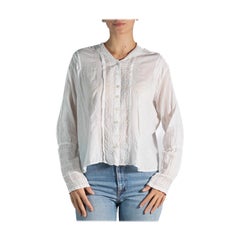 1920S White Hand Embroidered Organic Cotton Voile Top