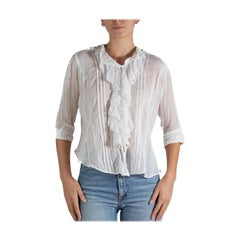 1900S White Organic Cotton Ruffled Blouse With Cute Patches And Floral Embroide