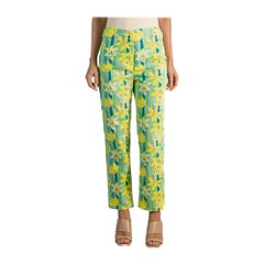 Retro 1960S Lilly Pulitzer Green & Yellow Floral Cotton Hand-Printed Pants