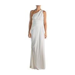 2000S Vera Wang Cream Poly Blend Jersey One Shoulder Goddess Gown