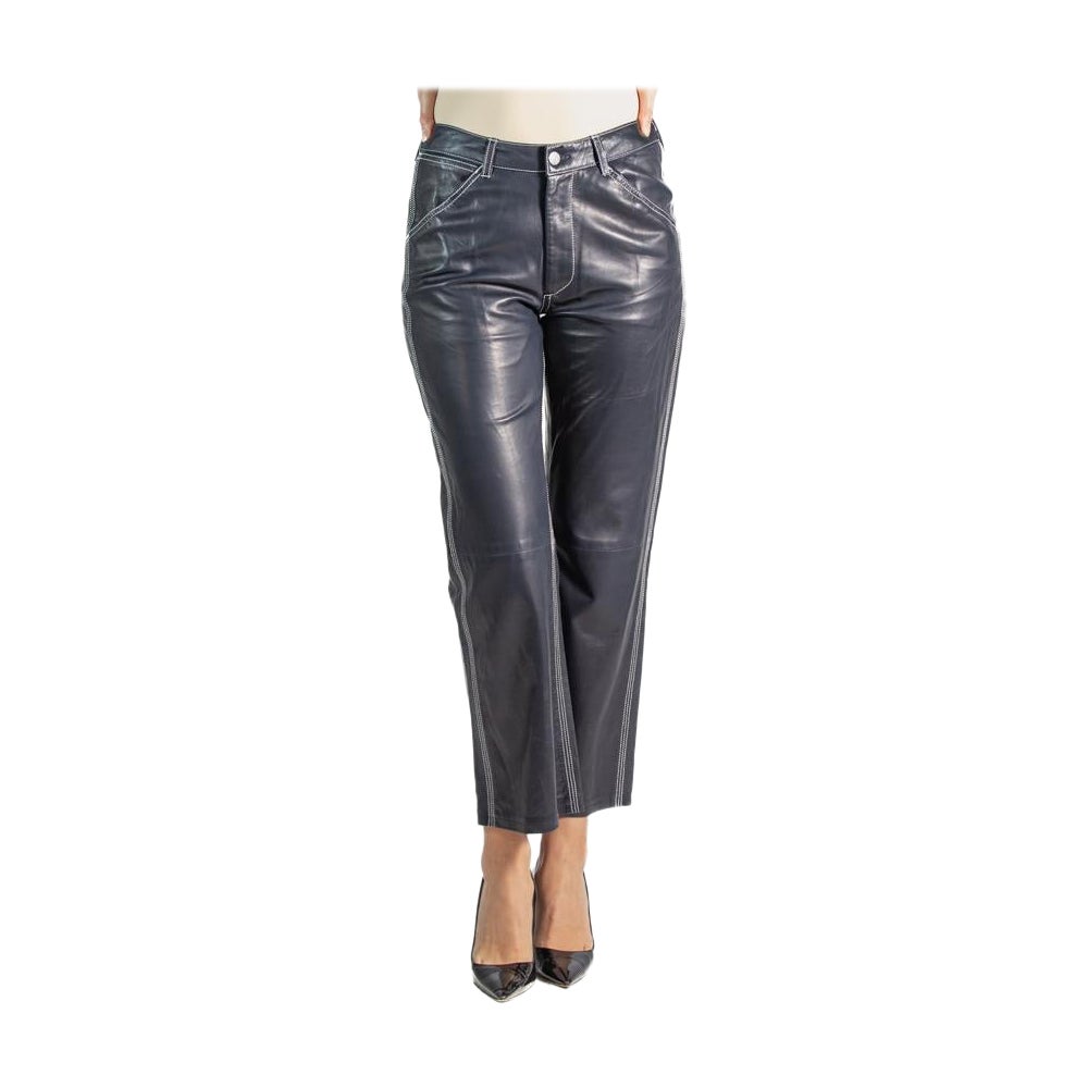 2000S Purple Label Ralph Lauren Navy Blue Buttery Soft Leather Pants For Sale