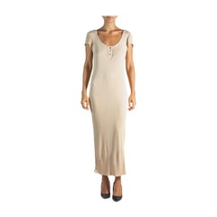1990er Ozbek Beige Poly/ Nylon Slinky T-Shirt Kleid
