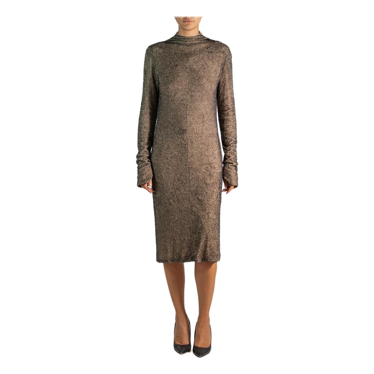 1990S Narciso Rodrigo Black & Beige Hand Beaded Rayon Silk Gown For Sale