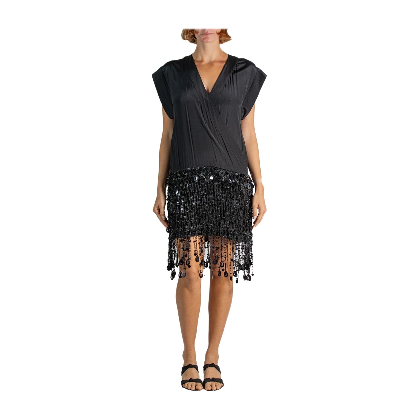 1990S Behnaz Sarafpour Black Silk Cocktail Dress For Sale