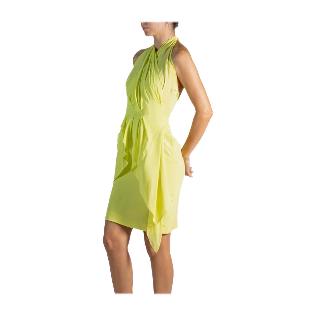 1990S Moschino Bright Lime Green Rayon & Silk Cocktail Dress For Sale