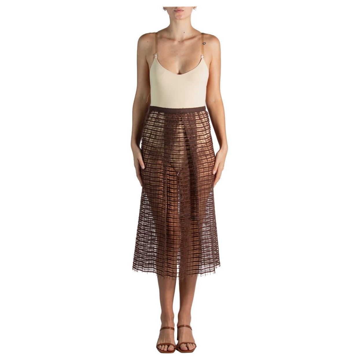 1990S Alberta Ferretti  Brown Mohair Blend Silk Gown For Sale