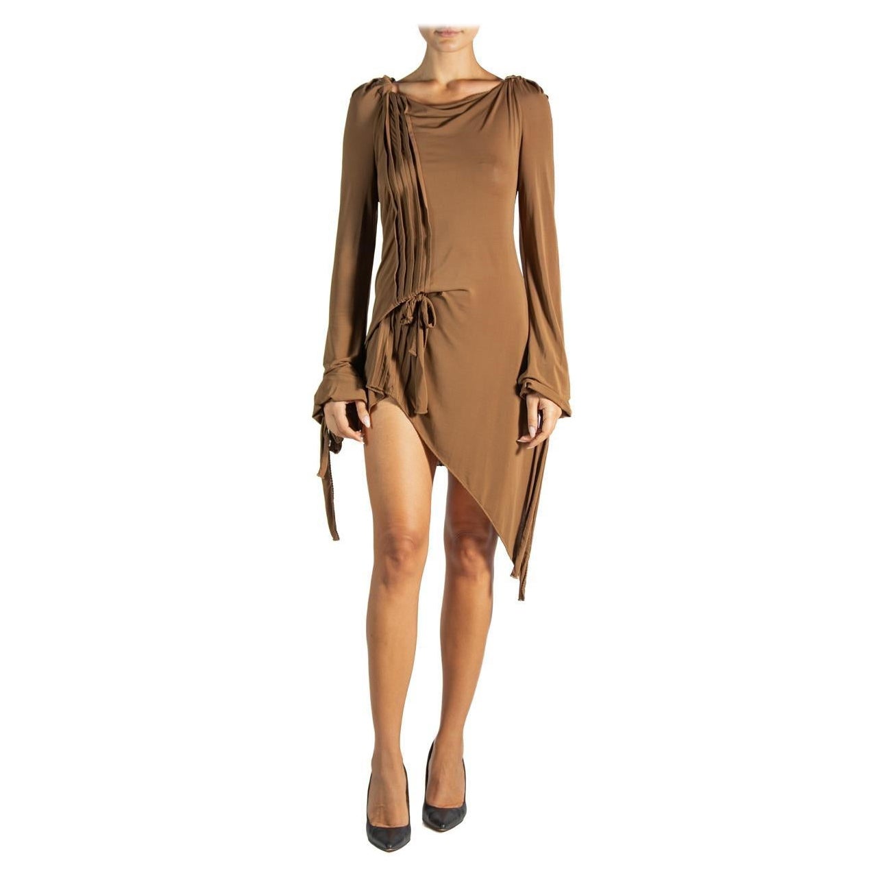 1990S Alberta Ferretti  Brown Poly/Rayon Tie Dress For Sale