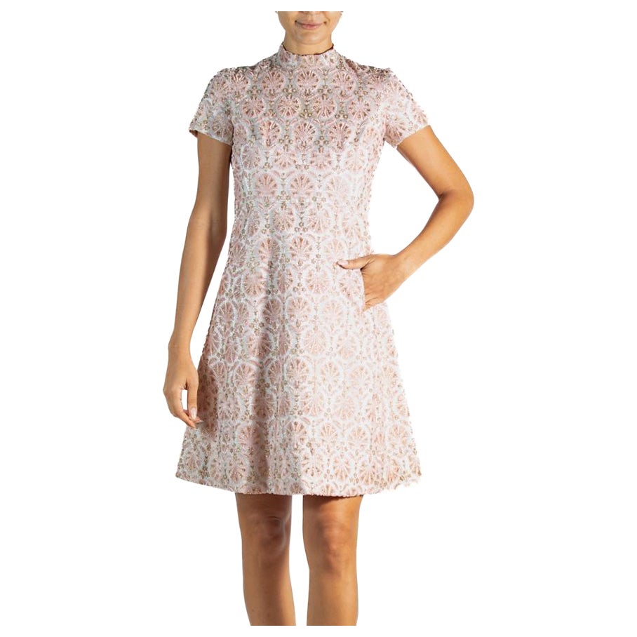 1960S Ben Reig  Light Pink & Gold Velvet Lorax Cocktail Dress For Sale