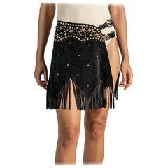 2000S Black & Gold Suede Stud Fringe Skirt