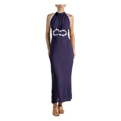 1930S Navy Blue & White Floral Applique Dress