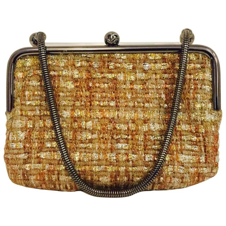Chanel Multi Metallic Tweed Evening Frame Coin Purse W Gunmetal