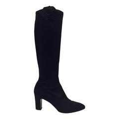 Chanel Black Satin Tall Boots With Camellias 10