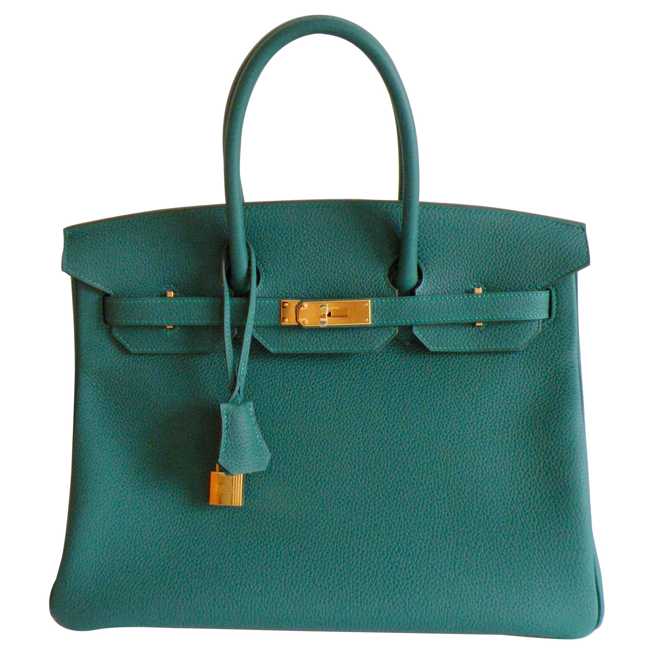 Hermes Birkin Bag 35 Malachite Emerald Green Togo Gold Hardware