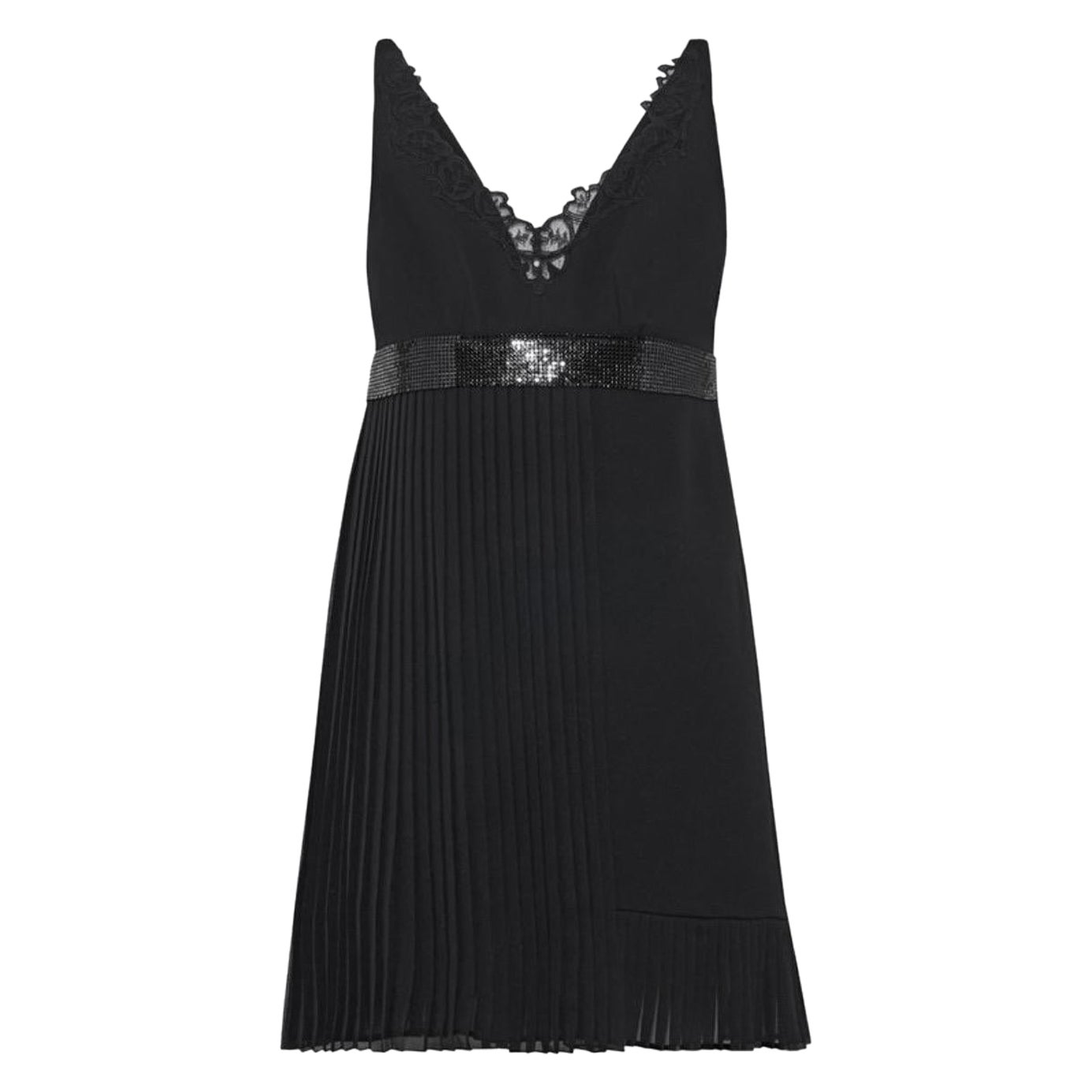 S/S 2016 Look #29 Versace Black Silk Pleated w/Metal Mesh Dress 38 - 2 For Sale