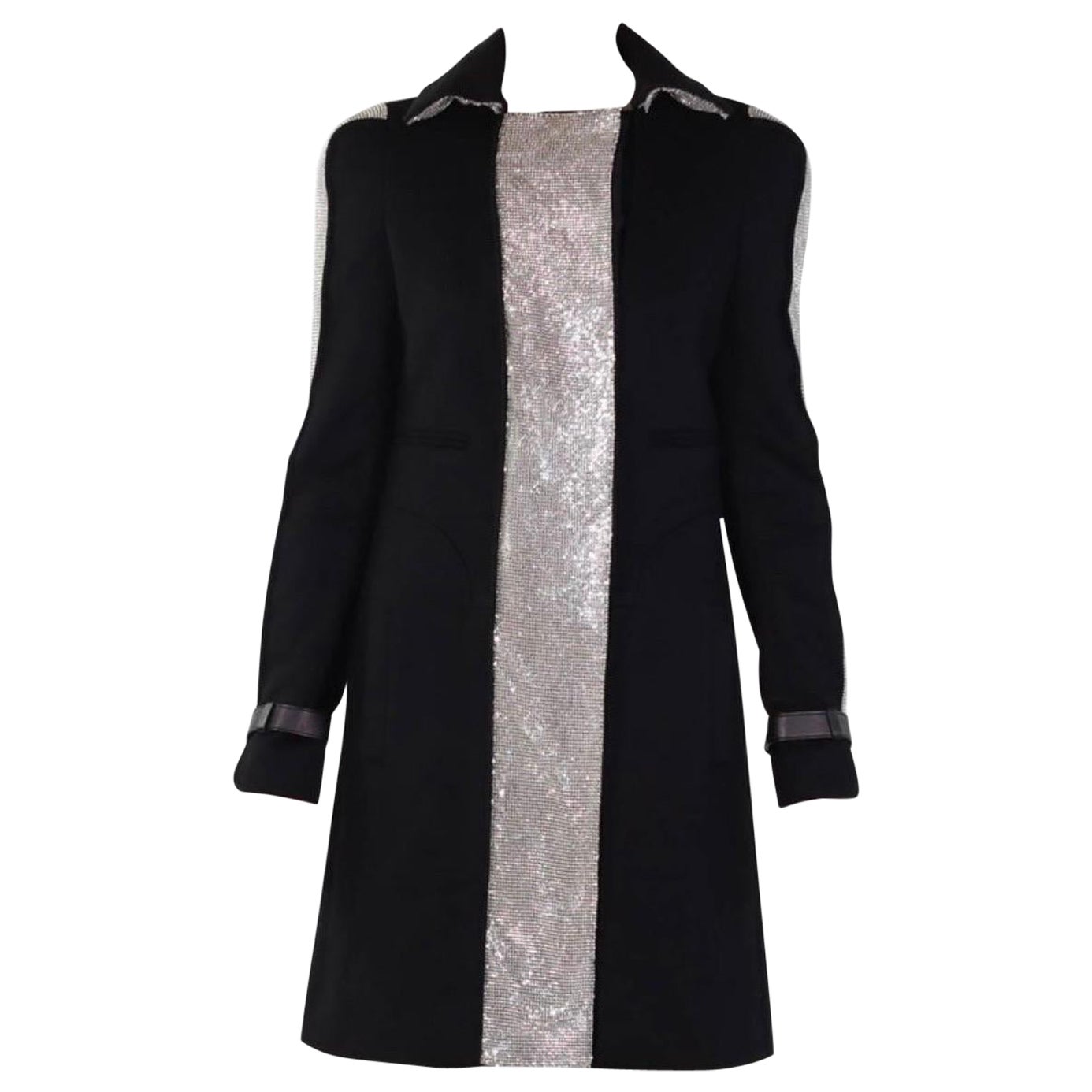 Look A/I 2012 # 24nVersace Cappotto nero con catene e abbottonatura a rete 38 - 2